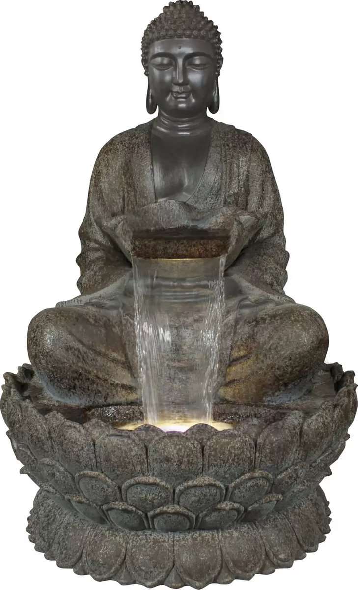 Waterornament Boeddha XL - Polystone - Complete Set incl. pomp en LED - H.136cm