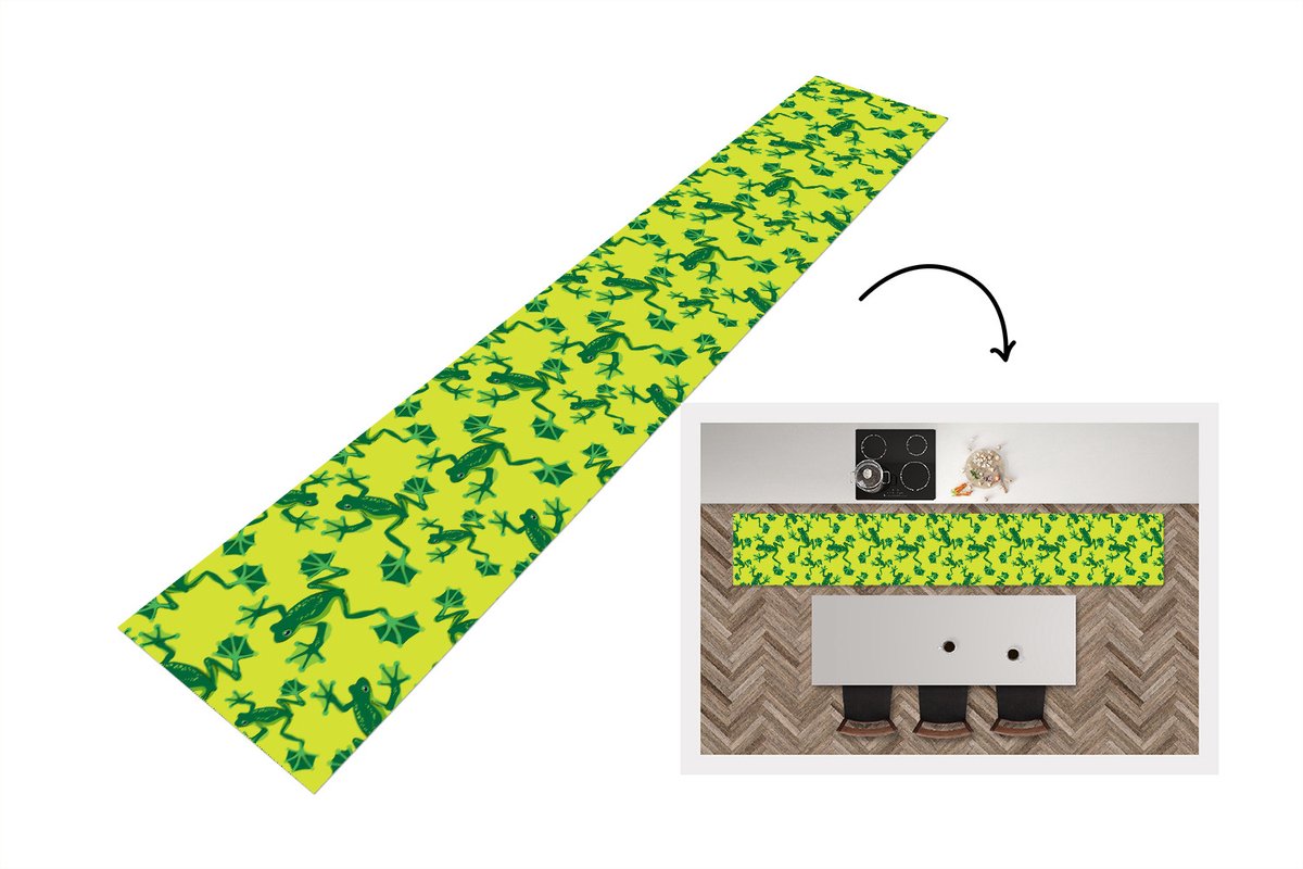 KitchenYeah Keukenloper - Loper keuken - Kikker - Dieren - Jungle - Patroon - 300x50 cm - Keukenloper vinyl Multicolor