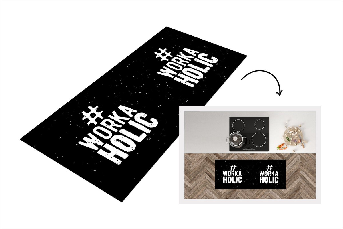 KitchenYeah Keukenloper - Loper keuken - Werken - Workaholic - Quotes - Zwart - Wit - Keukenloper vinyl Multicolor