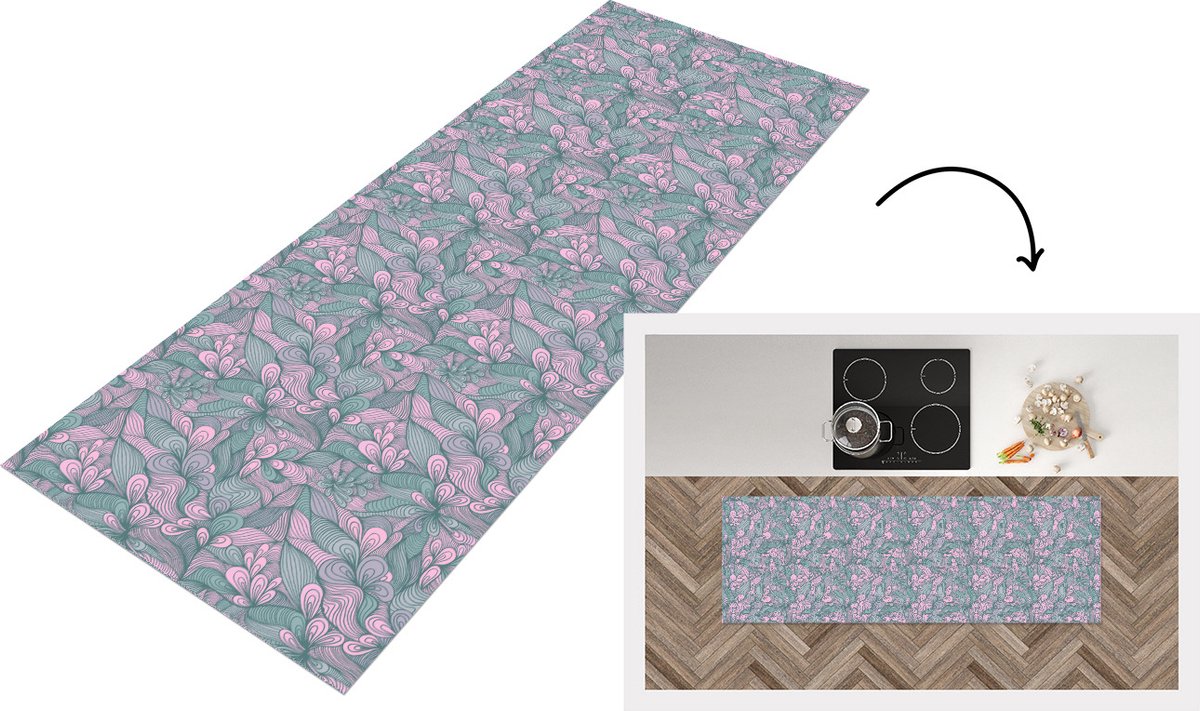 KitchenYeah Keukenloper - Loper keuken - Patroon - Bloemen - Design - 180x60 cm - Keukenloper vinyl Multicolor