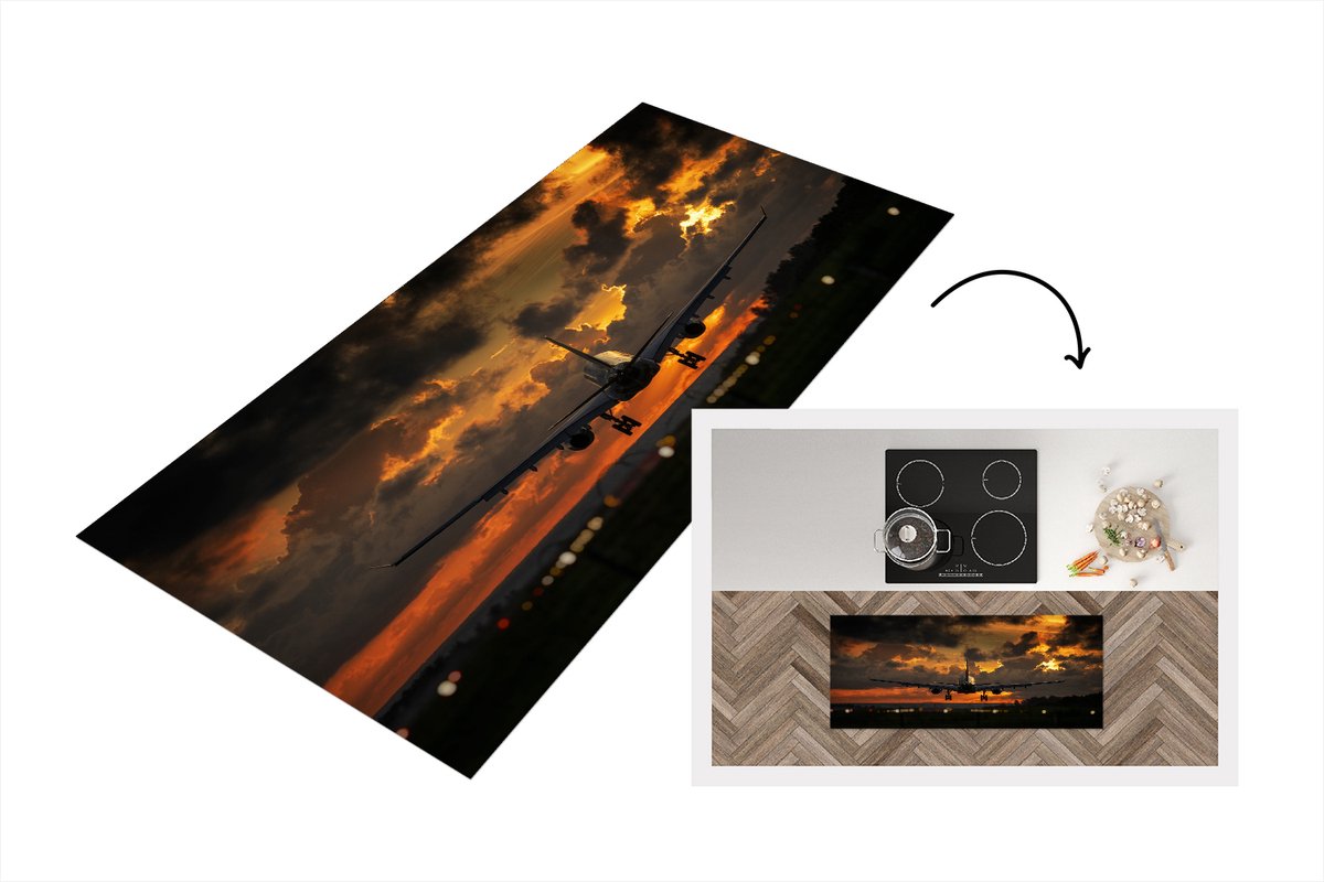 KitchenYeah Keukenloper - Loper keuken - Landend vliegtuig voor lucht - 120x50 cm - Keukenloper vinyl Multicolor