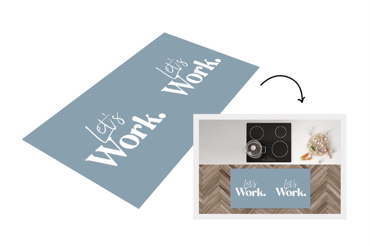 KitchenYeah Keukenloper - Loper keuken - Motivatie - Werk - Quotes - Blauw - 120x60 cm - Keukenloper vinyl Multicolor