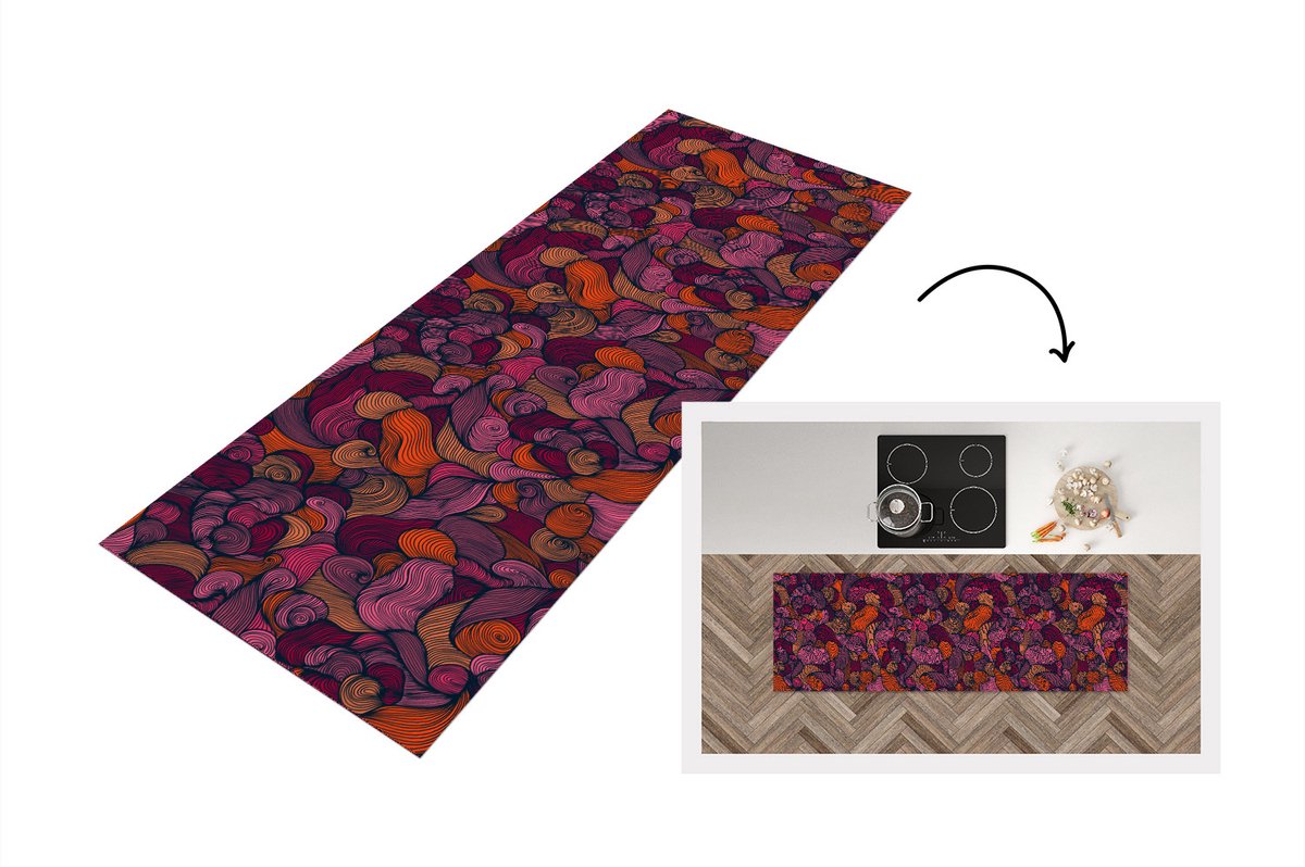 KitchenYeah Keukenloper - Loper keuken - Patroon - Line art - Art nouveau - Keukenloper vinyl multicolor, foto 7