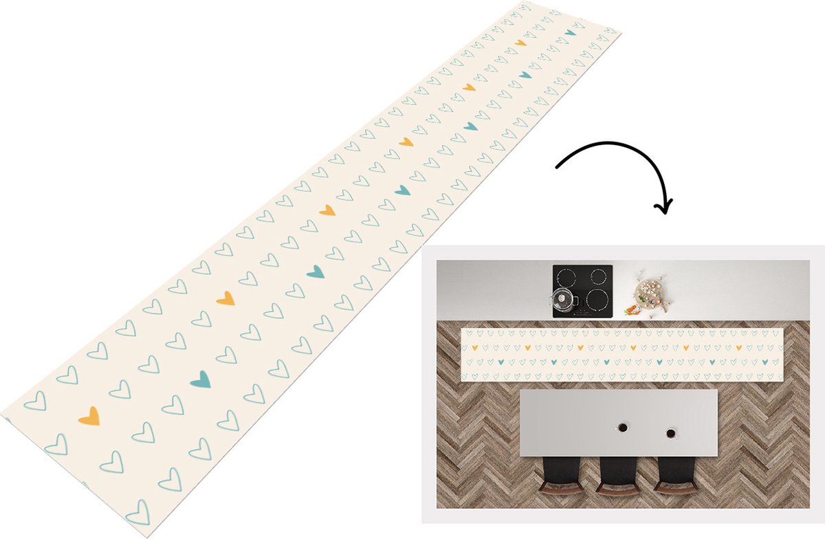 KitchenYeah Keukenloper - Loper keuken - Minimalisme - Patroon - Baby - Hart - 300x50 cm - Keukenloper vinyl Multicolor