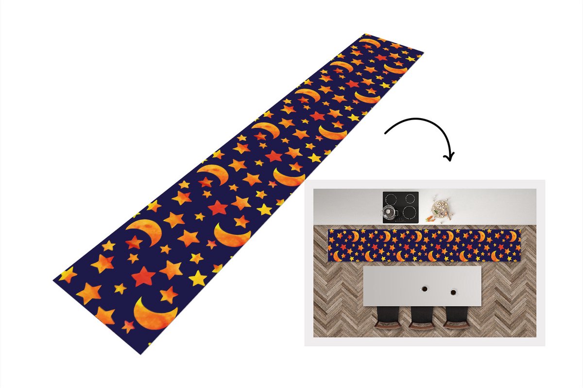 KitchenYeah Keukenloper - Loper keuken - Sterren - Nacht - Patronen - Kind - 300x50 cm - Keukenloper vinyl Multicolor
