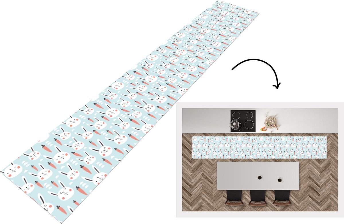 KitchenYeah Keukenloper - Loper keuken - Konijn - Dieren - Kind - 300x50 cm - Keukenloper vinyl Multicolor