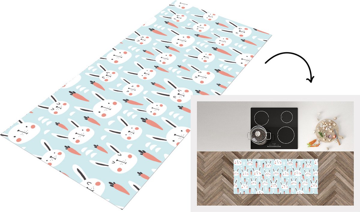 KitchenYeah Keukenloper - Loper keuken - Konijn - Dieren - Kind - 120x50 cm - Keukenloper vinyl Multicolor