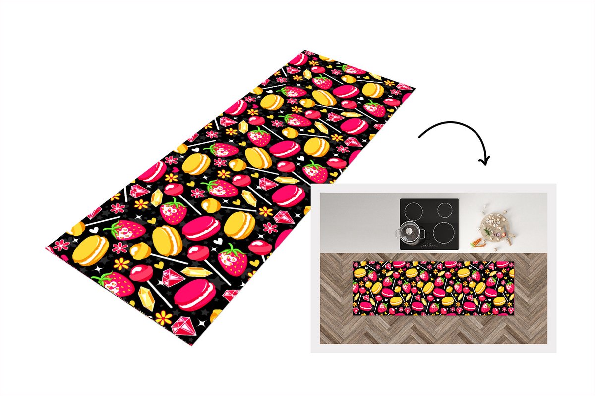 KitchenYeah Keukenloper - Loper keuken - Snoep - Patroon - Aardbei - 180x60 cm - Keukenloper vinyl Multicolor