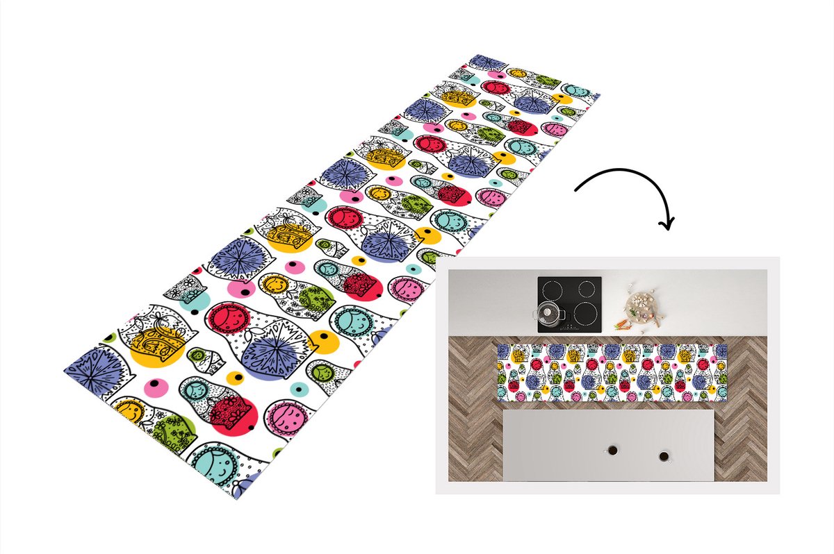 KitchenYeah Keukenloper - Loper keuken - Matroesjka - Patronen - Baby - Keukenloper vinyl multicolor, foto 3