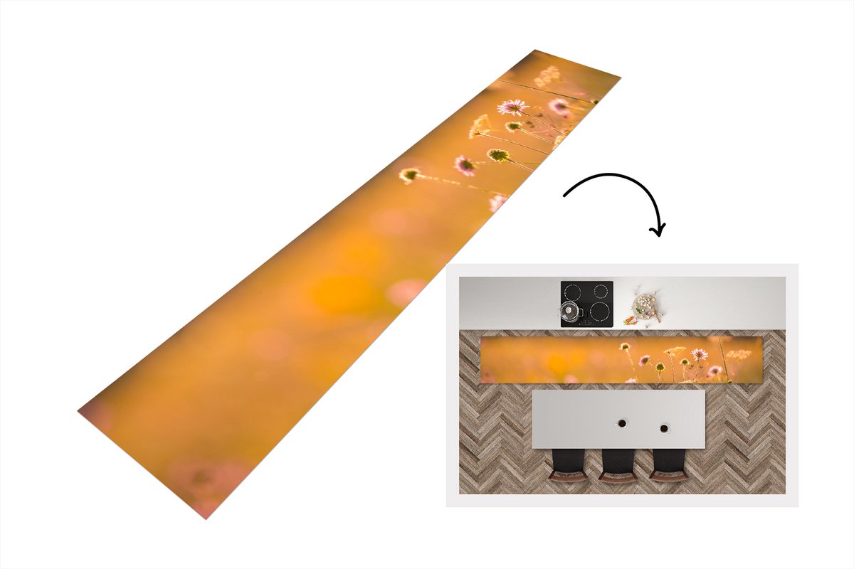 KitchenYeah Keukenloper - Loper keuken - Bloemen - Licht - Roze - 300x50 cm - Keukenloper vinyl Multicolor