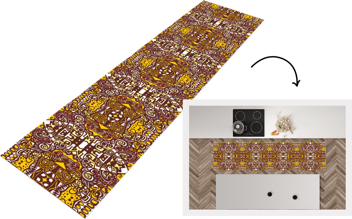 KitchenYeah Keukenloper - Loper keuken - Patroon - Azteken - Mexico - 240x60 cm - Keukenloper vinyl Multicolor