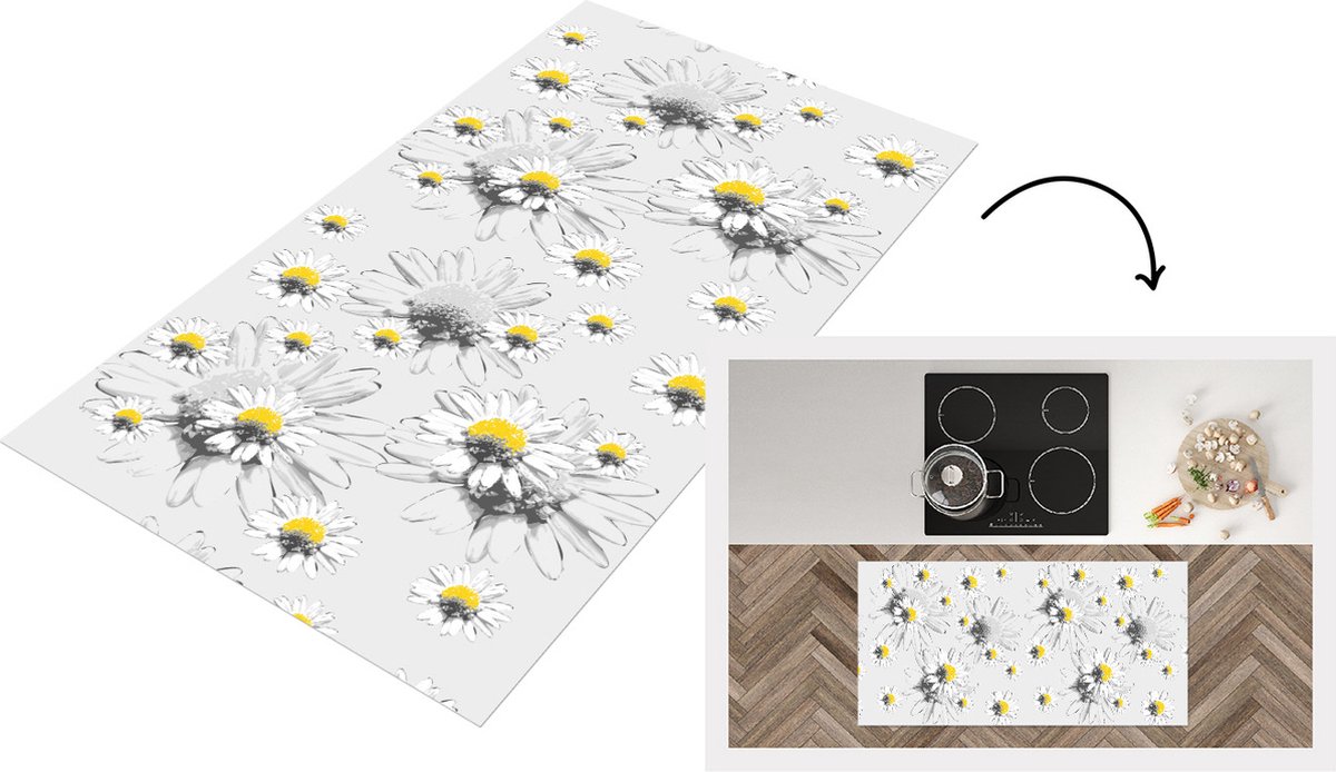 Keukenloper - Loper keuken - Madelief - Kamille - Bloemen - Patronen - 120x60 cm - Keukenloper vinyl