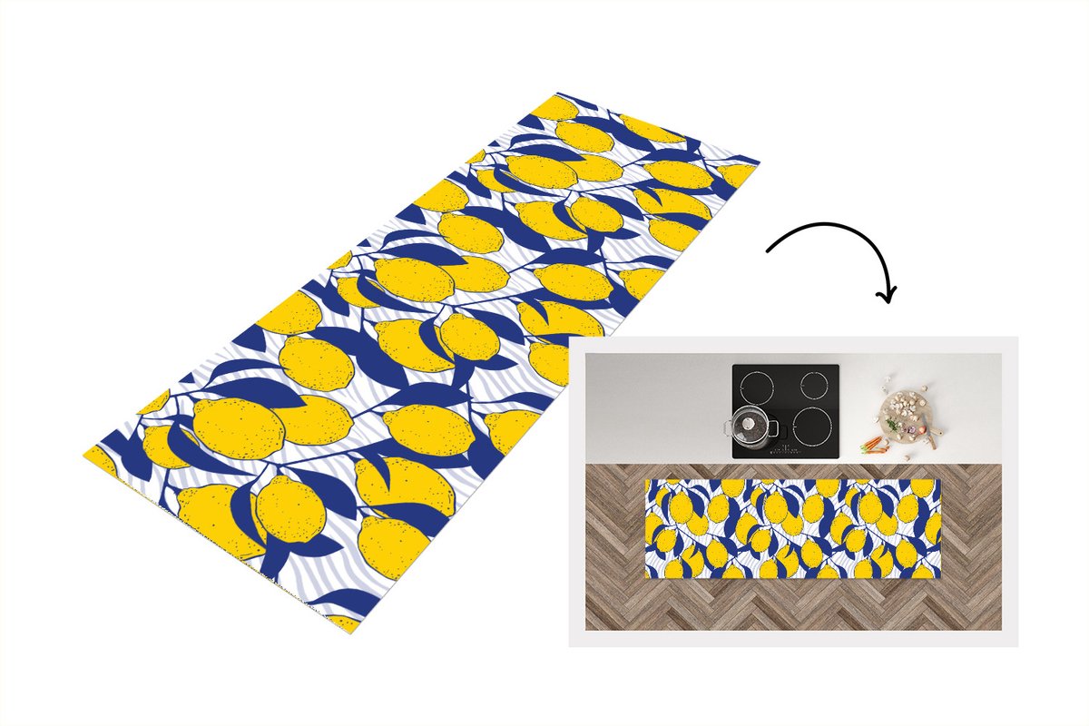 KitchenYeah Keukenloper - Loper keuken - Citroen - Zebra - Fruit - Patronen - 180x60 cm - Keukenloper vinyl Multicolor