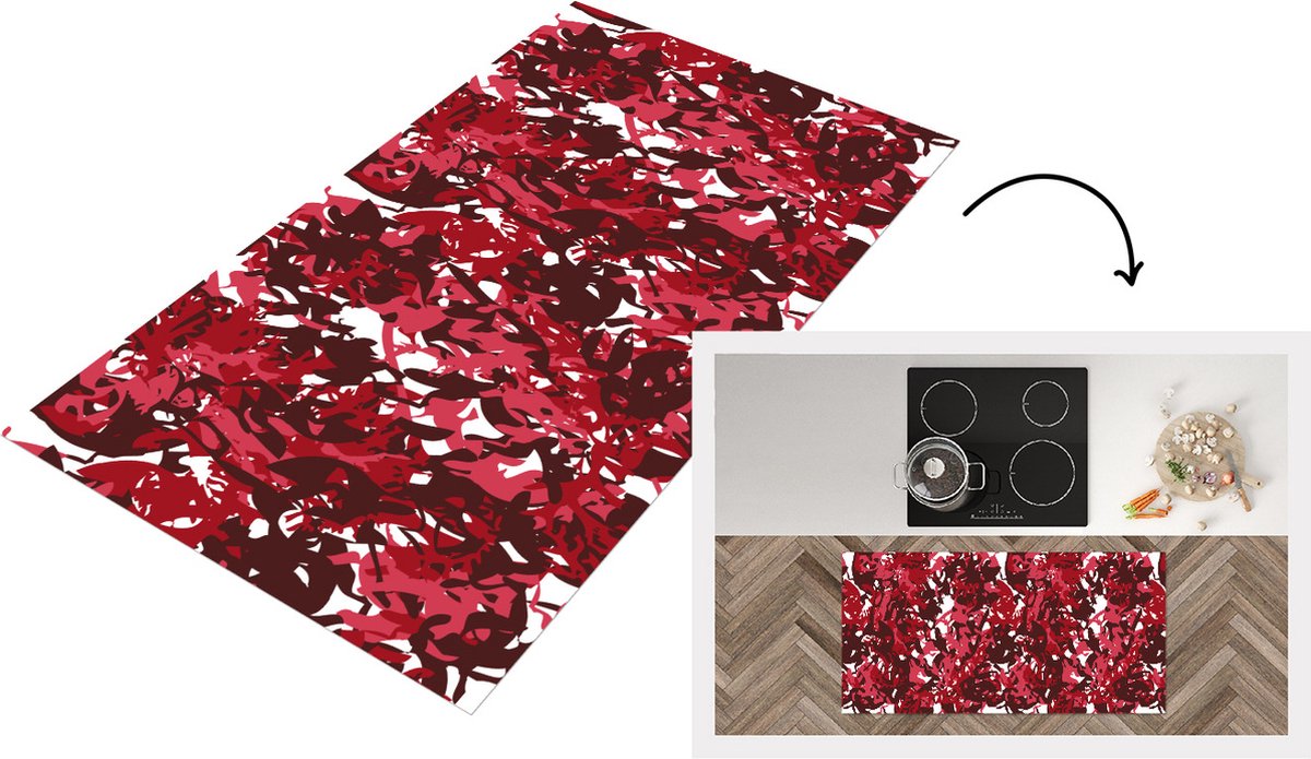 KitchenYeah Keukenloper - Loper keuken - Patroon - Jungle - Rood - Keukenloper vinyl, foto 3