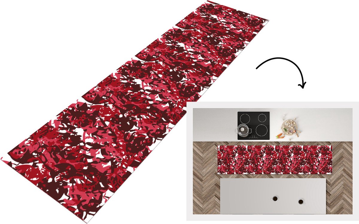 KitchenYeah Keukenloper - Loper keuken - Patroon - Jungle - Rood - 240x60 cm - Keukenloper vinyl Multicolor