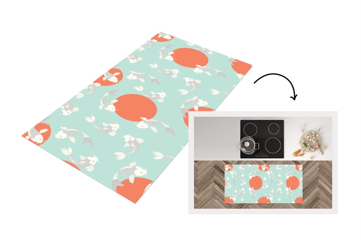 KitchenYeah Keukenloper - Loper keuken - Patroon - Vis - Japan - Dier - Keukenloper vinyl multicolor, foto 2