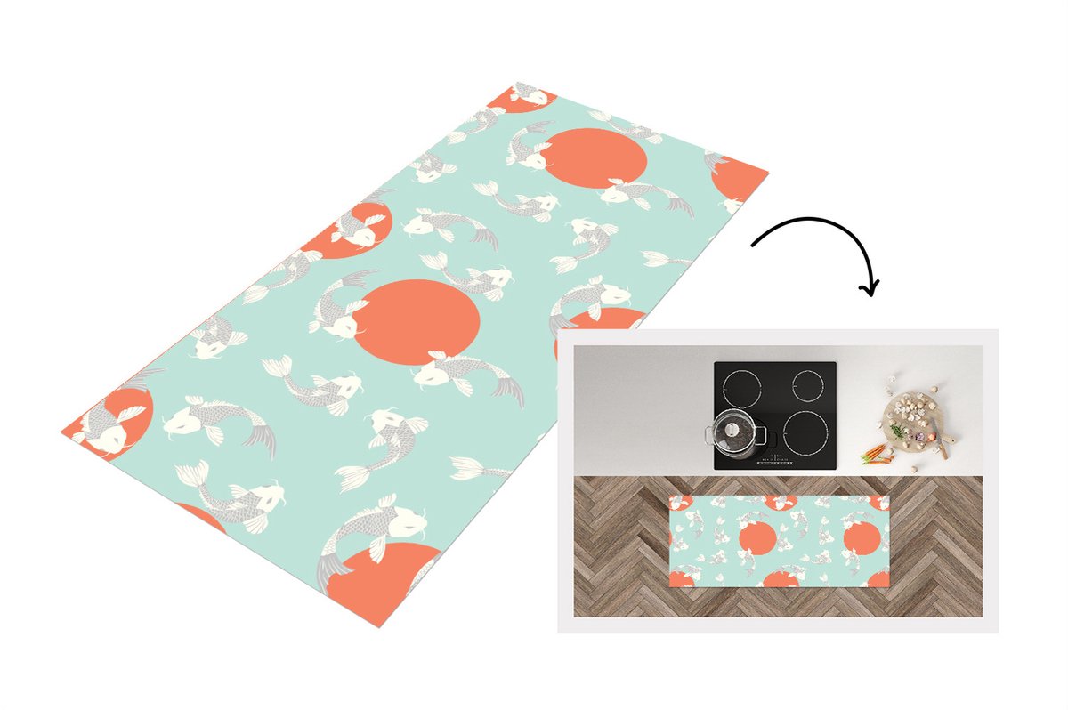 KitchenYeah Keukenloper - Loper keuken - Patroon - Vis - Japan - Dier - Keukenloper vinyl Multicolor