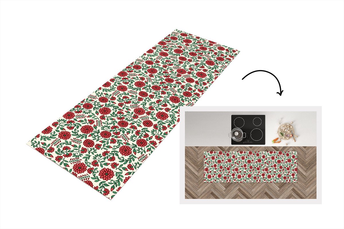 KitchenYeah Keukenloper - Loper keuken - Bloem - Planten - Boho - Design. - 150x50 cm - Keukenloper vinyl Multicolor