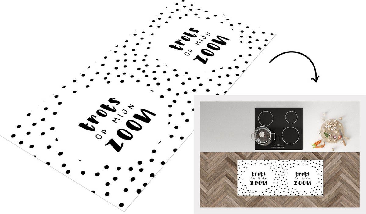 KitchenYeah Keukenloper - Loper keuken - Trots - Zoon - Spreuken - Trots op mijn zoon - Quotes - Cadeau - 120x50 cm - Keukenloper vinyl Multicolor
