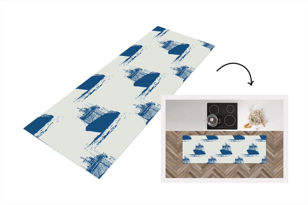 KitchenYeah Keukenloper - Loper keuken - Patronen - Water - Boot - 150x50 cm - Keukenloper vinyl Multicolor