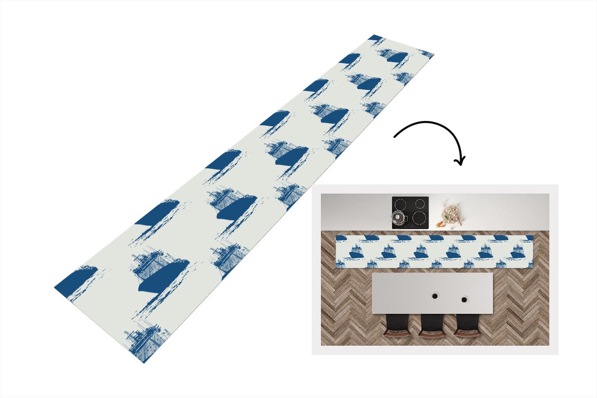 KitchenYeah Keukenloper - Loper keuken - Patronen - Water - Boot - 300x50 cm - Keukenloper vinyl Multicolor