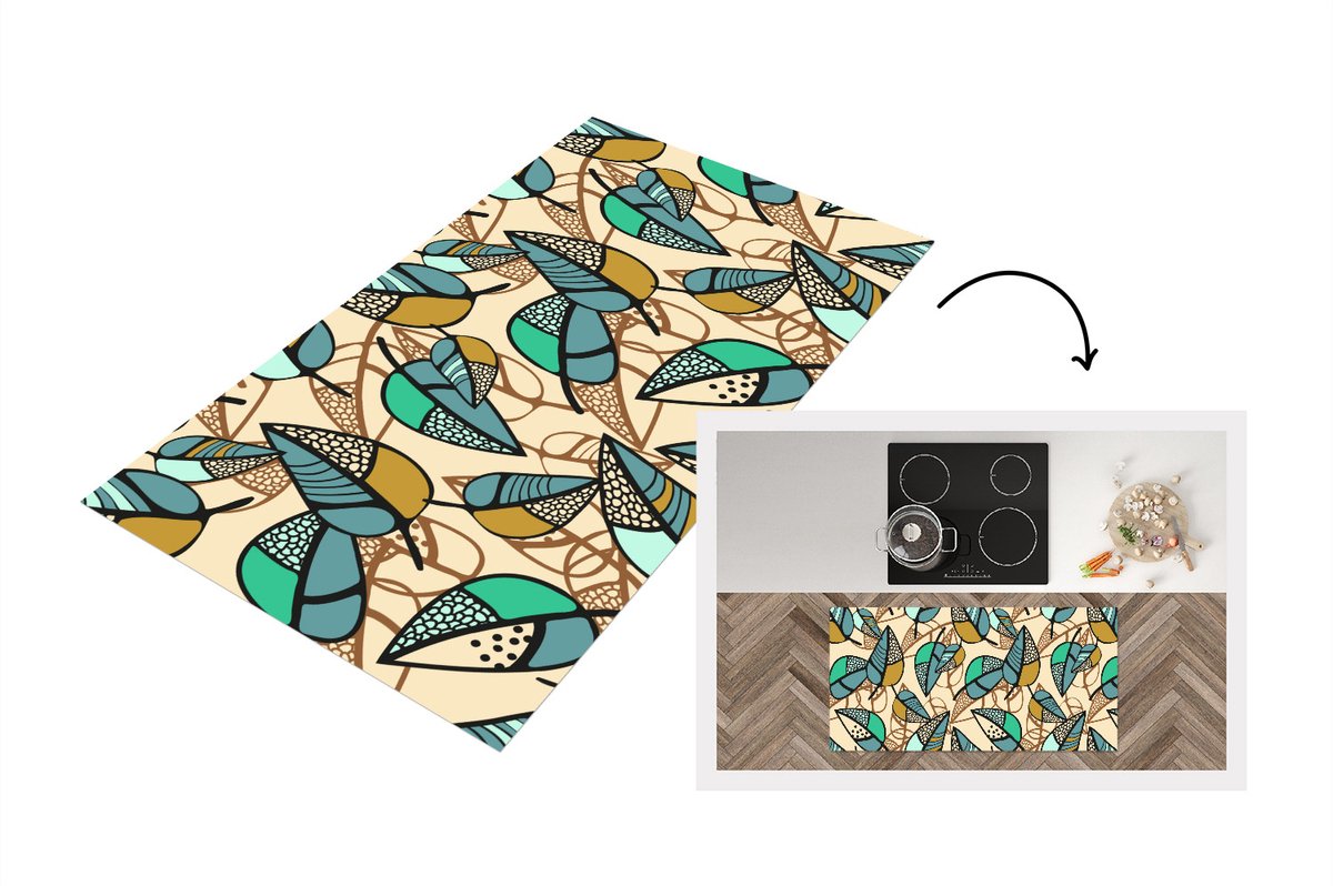 KitchenYeah Keukenloper - Loper keuken - Bladeren- Bohemian - Natuur - Patronen - 120x60 cm - Keukenloper vinyl Multicolor