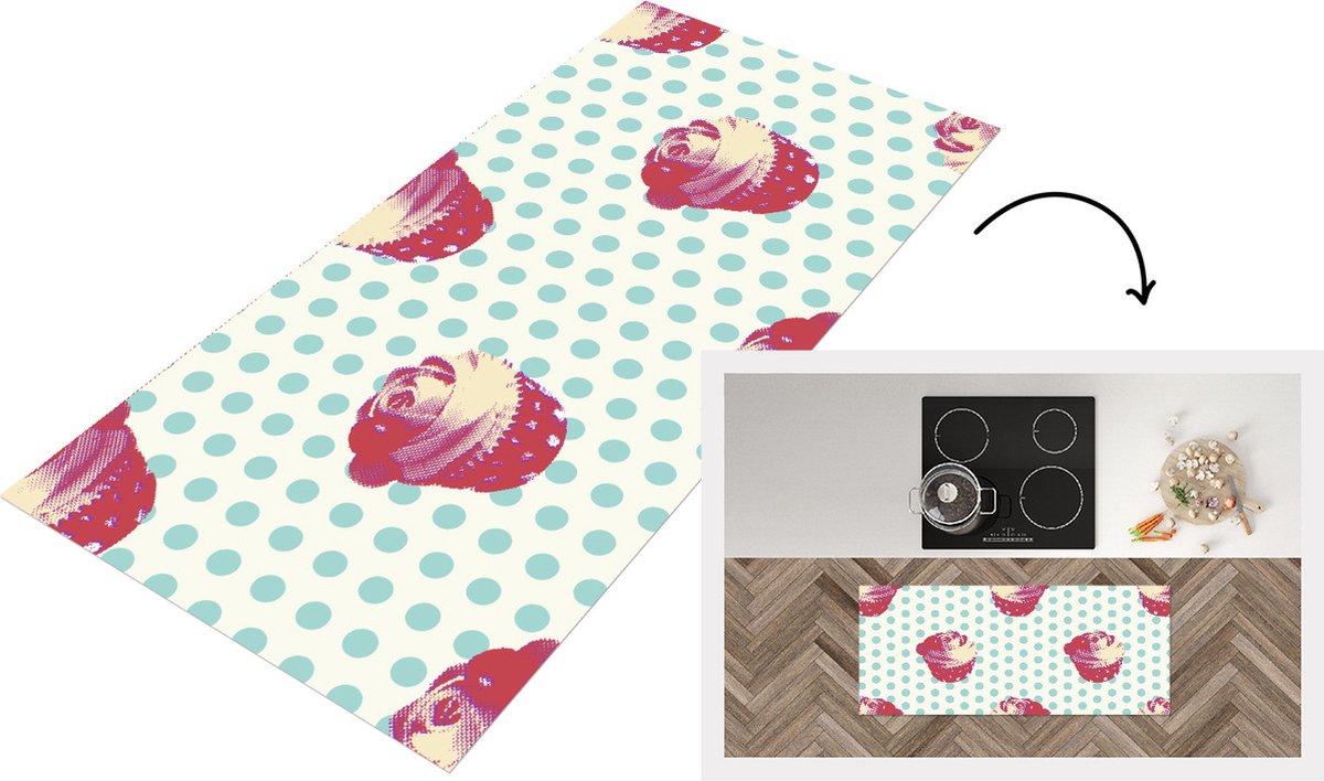 KitchenYeah Keukenloper - Loper keuken - Patronen - Cupcake - Eten - 120x50 cm - Keukenloper vinyl Multicolor