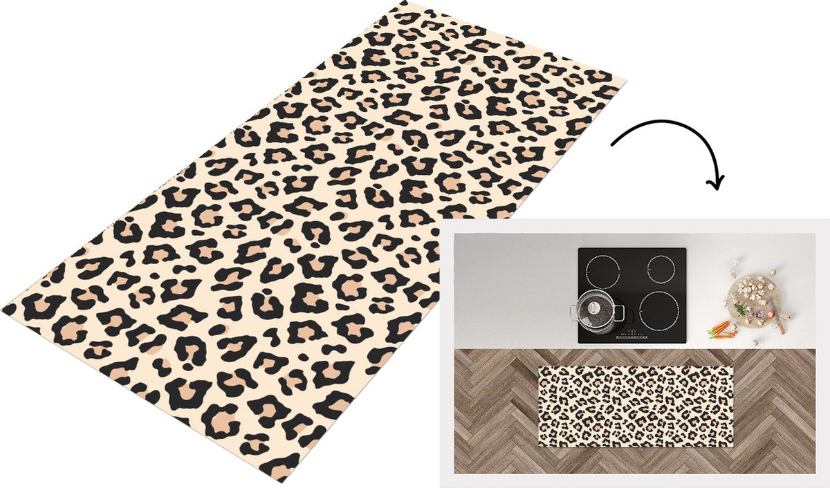 KitchenYeah Keukenloper - Loper keuken - Dierenprint - Luipaard - Wit - 120x50 cm - Keukenloper vinyl Multicolor