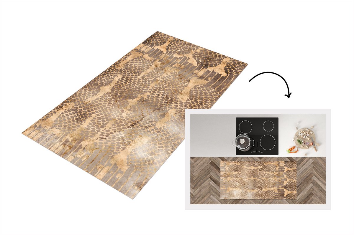 KitchenYeah Keukenloper - Loper keuken - Slangenprint - Goud - Chic - 120x60 cm - Keukenloper vinyl Multicolor