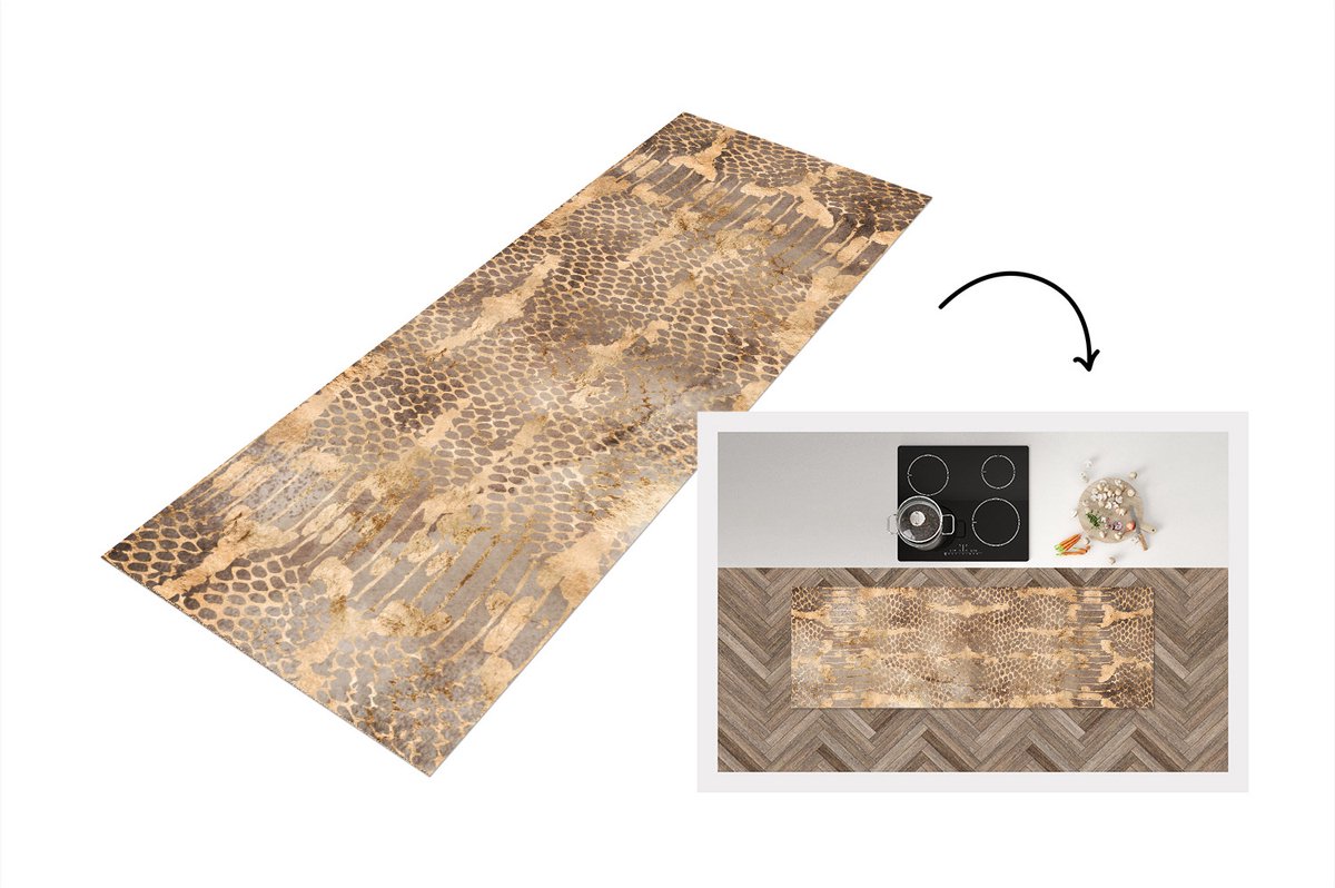 KitchenYeah Keukenloper - Loper keuken - Luxe - Dierenprint - Slangenhuid - 180x60 cm - Keukenloper vinyl Multicolor