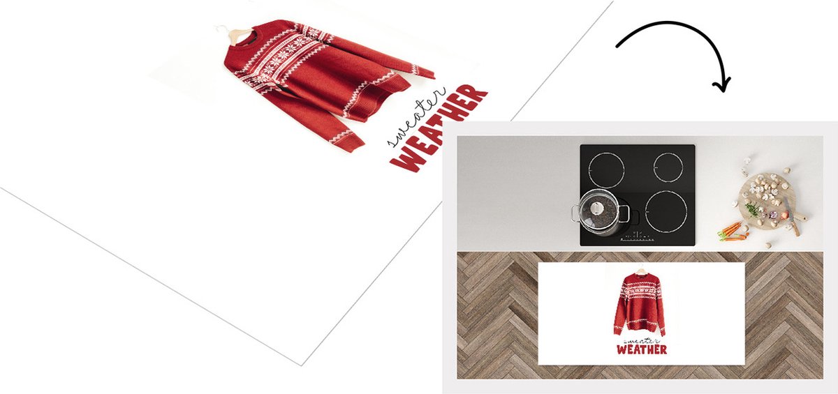 KitchenYeah Keukenloper - Loper keuken - Kersttrui - Rood - Winter - Keukenloper vinyl, foto 2
