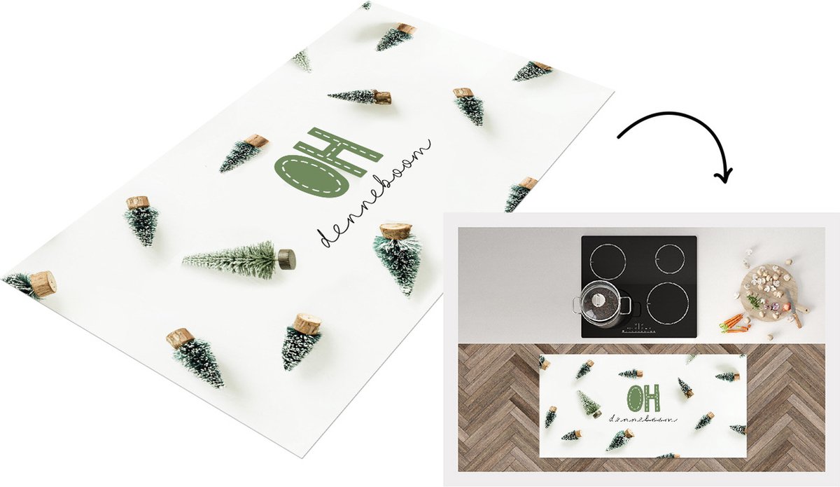 KitchenYeah Keukenloper - Loper keuken - Winter - Wit - Dennenboom - 120x60 cm - Keukenloper vinyl Multicolor