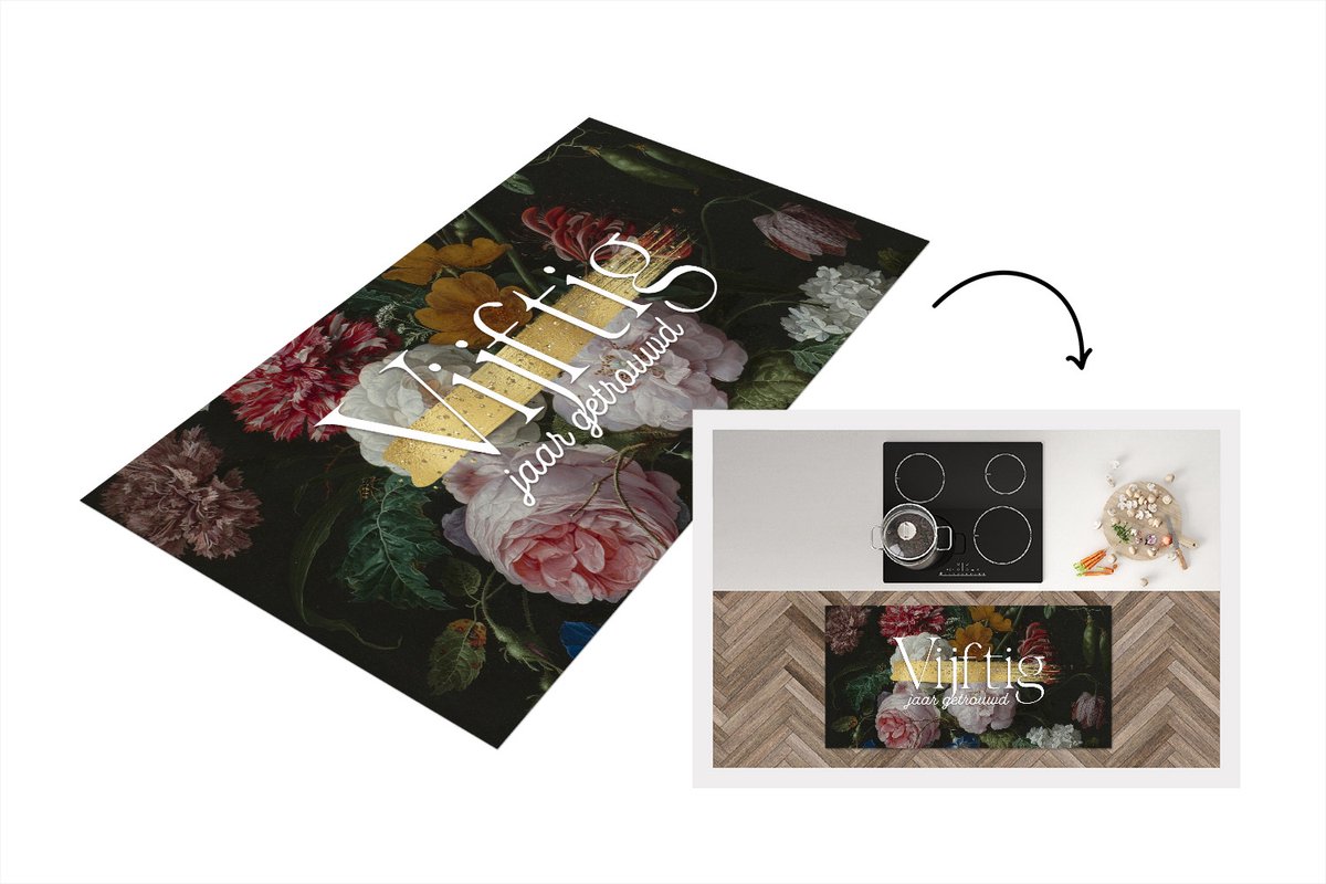 KitchenYeah Keukenloper - Loper keuken - Spreuken - Jubileum - Vijftig jaar getrouwd - Quotes - 120x60 cm - Keukenloper vinyl Multicolor