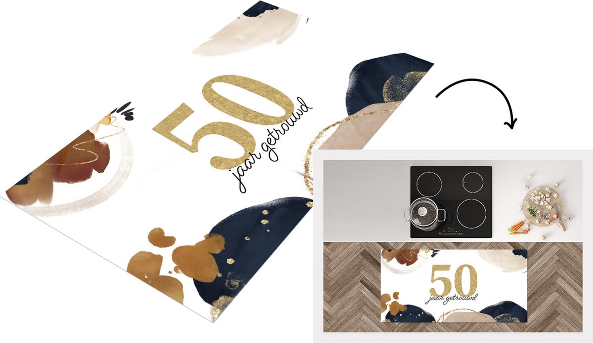 KitchenYeah Keukenloper - Loper keuken - Trouwen - Spreuken - Quotes - Goud - 50 jaar getrouwd - 120x60 cm - Keukenloper vinyl Multicolor