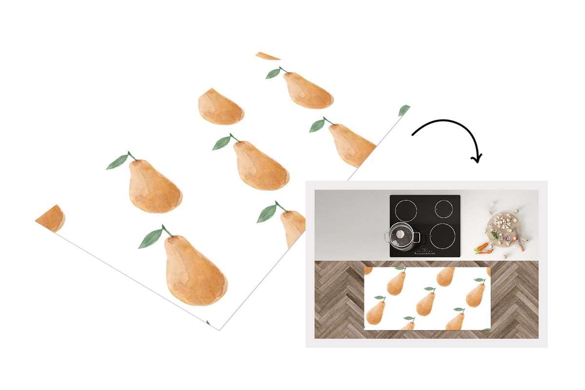 KitchenYeah Keukenloper - Loper keuken - Peren - Aquarel - Patronen - 120x60 cm - Keukenloper vinyl Multicolor