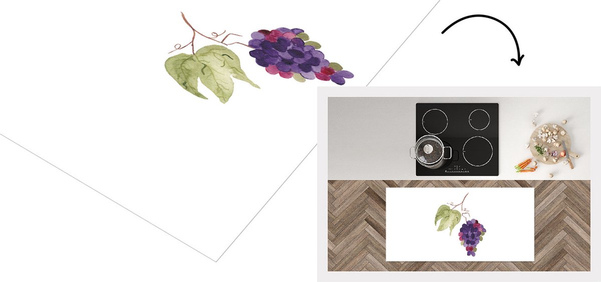 KitchenYeah Keukenloper - Loper keuken - Druiven - Bladeren - Tak - 120x60 cm - Keukenloper vinyl Multicolor