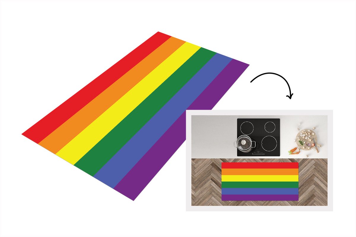 KitchenYeah Keukenloper - Loper keuken - Regenboog - Love - Pride - 120x60 cm - Keukenloper vinyl Multicolor
