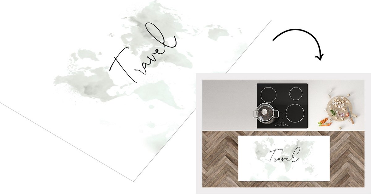 KitchenYeah Keukenloper - Loper keuken - Wereldkaart - Travel - Quotes - 120x60 cm - Keukenloper vinyl Multicolor