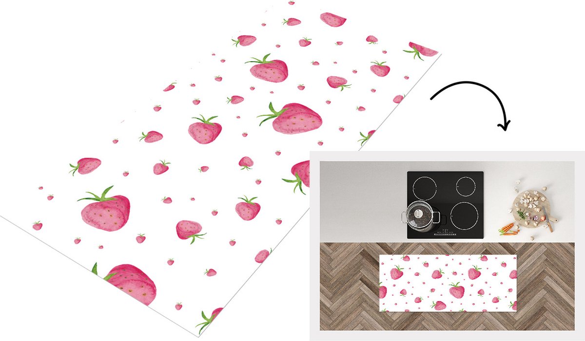 KitchenYeah Keukenloper - Loper keuken - Aardbei - Fruit - Aquarel - 120x50 cm - Keukenloper vinyl Multicolor