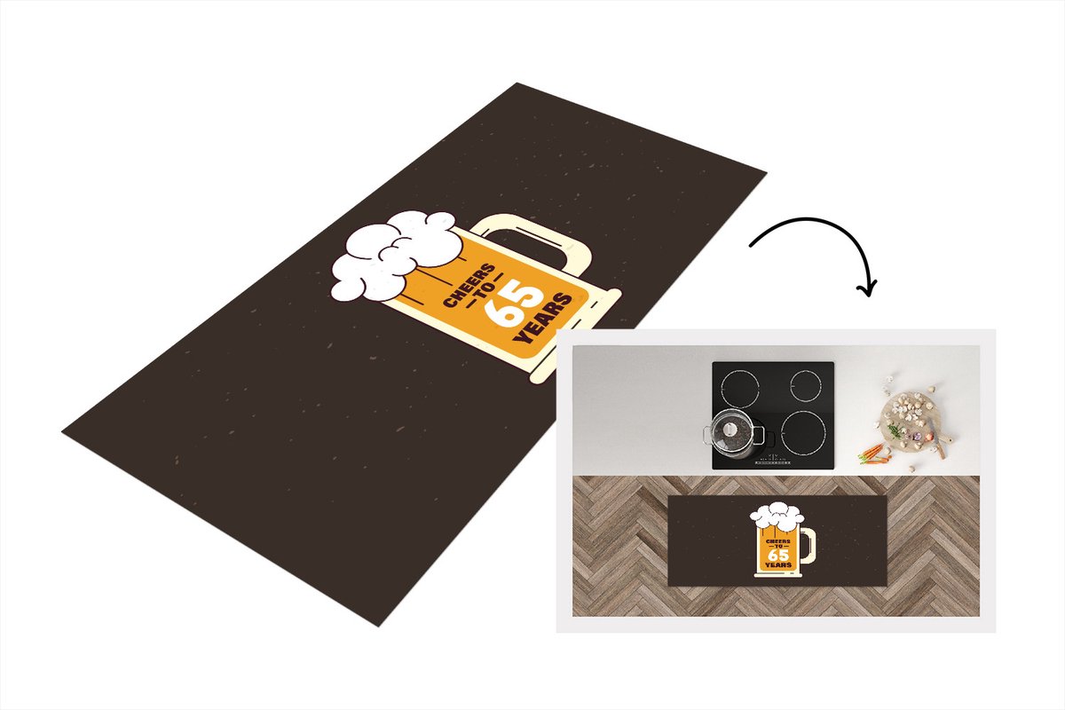 KitchenYeah Keukenloper - Loper keuken - Jubileum - 65 Jaar - Bier - 120x50 cm - Keukenloper vinyl Multicolor