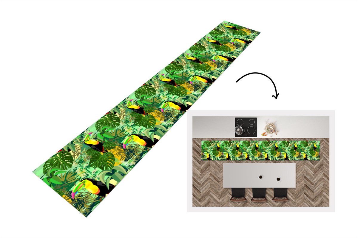 KitchenYeah Keukenloper - Loper keuken - Vogel - Patronen - Jungle - 300x50 cm - Keukenloper vinyl Multicolor