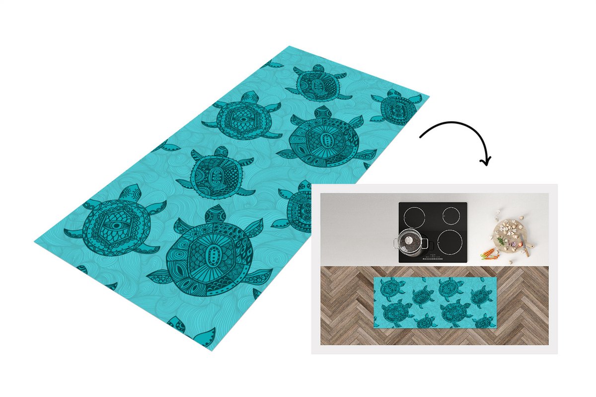 KitchenYeah Keukenloper - Loper keuken - Schildpad - Patronen - Indonesië - 120x50 cm - Keukenloper vinyl Multicolor