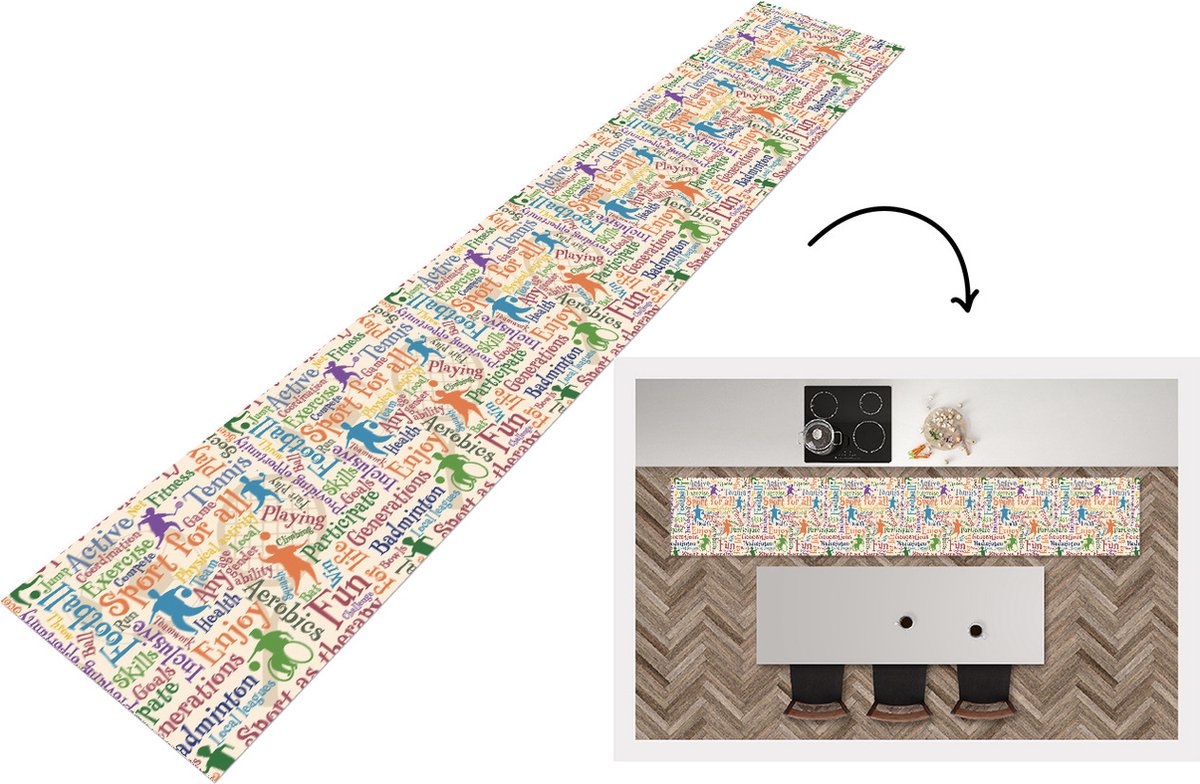 KitchenYeah Keukenloper - Loper keuken - Patroon - Sport - Alfabet - Quotes - 300x50 cm - Keukenloper vinyl Multicolor