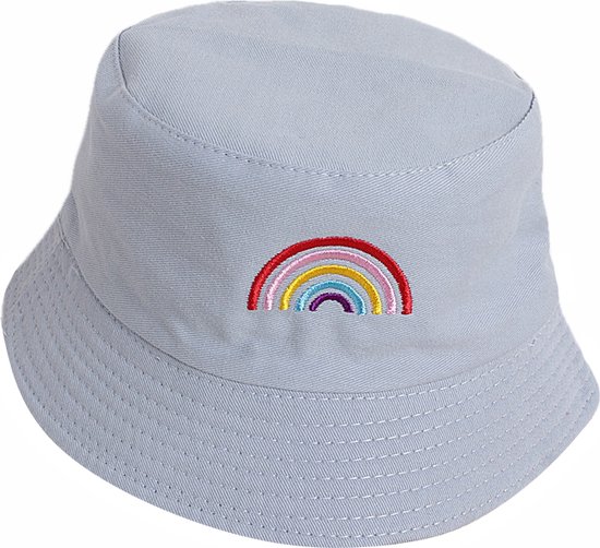 Kinder Bucket Hat - Blauw | Regenboog | 52 cm | Tweezijdig / Reversible | Fashion Favorite