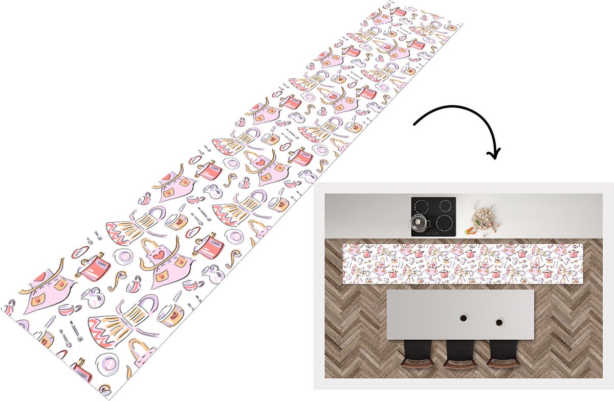 KitchenYeah Keukenloper - Loper keuken - Patronen - Keuken - Schort - Koken - Pastel - 300x50 cm - Keukenloper vinyl Multicolor