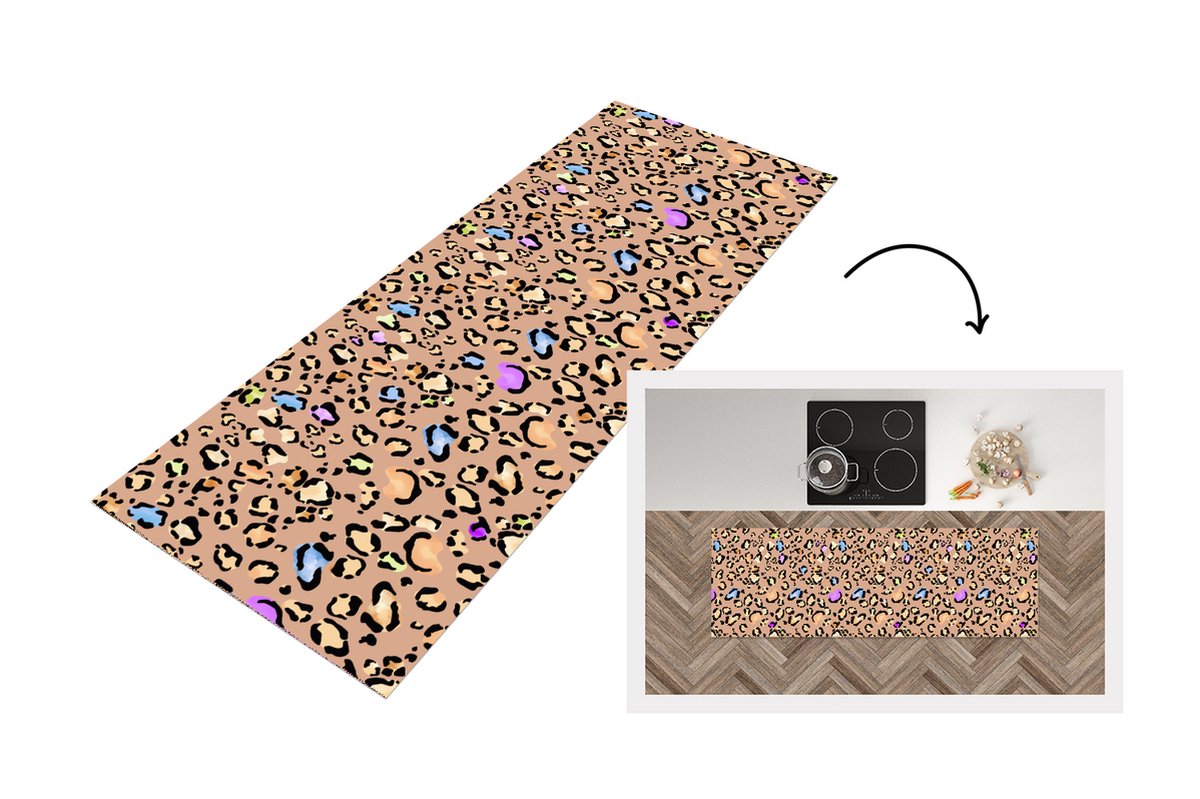 KitchenYeah Keukenloper - Loper keuken - Panterprint - Regenboog - Patroon - 150x50 cm - Keukenloper vinyl Multicolor