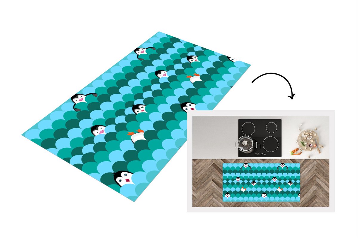 KitchenYeah Keukenloper - Loper keuken - Cirkel - Pinguïn - Design - 120x60 cm - Keukenloper vinyl Multicolor