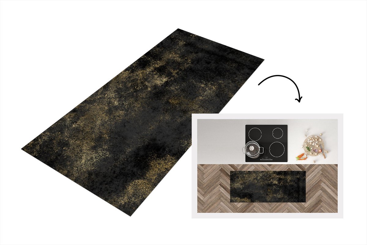 KitchenYeah Keukenloper - Loper keuken - Zwart - Goud - Luxe - Glitter - 120x50 cm - Keukenloper vinyl Multicolor