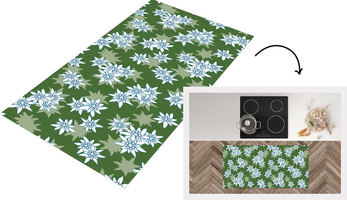 KitchenYeah Keukenloper - Loper keuken - Edelweiss - Groen - Bloemen - Patronen - Keukenloper vinyl, foto 4