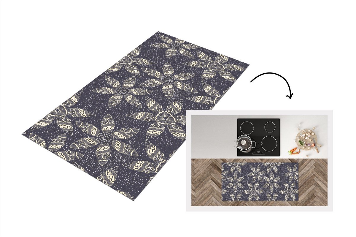 KitchenYeah Keukenloper - Loper keuken - Bloemen - Ster - Sneeuw - Winter - 120x60 cm - Keukenloper vinyl Multicolor
